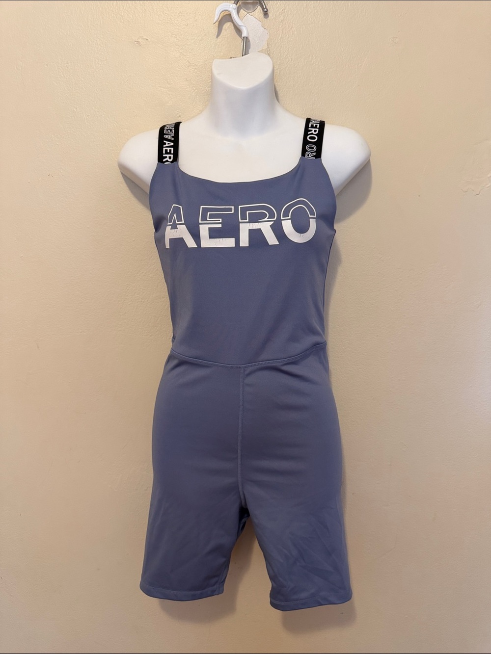 Aeropostale Slate Blue AERO Logo Romper with Black Strap Detail